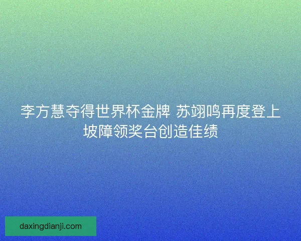李方慧夺得世界杯金牌 苏翊鸣再度登上坡障领奖台创造佳绩